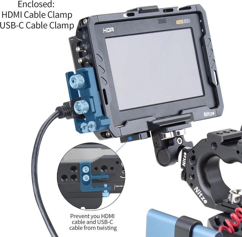 Nitze Monitor Cage for Blackmagic Video Assist 5" 12G / 3G, with HDMI and USB-C Cable Clamps - JT-B01A - Image 4